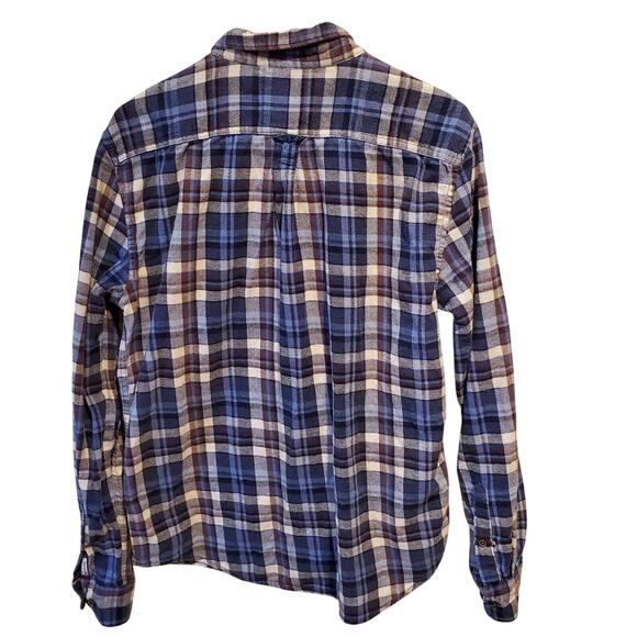 American Heritage Flannel Shirt Mens Large Slim Fit Button Down Plaid Blue Brown - Picture 2 of 10